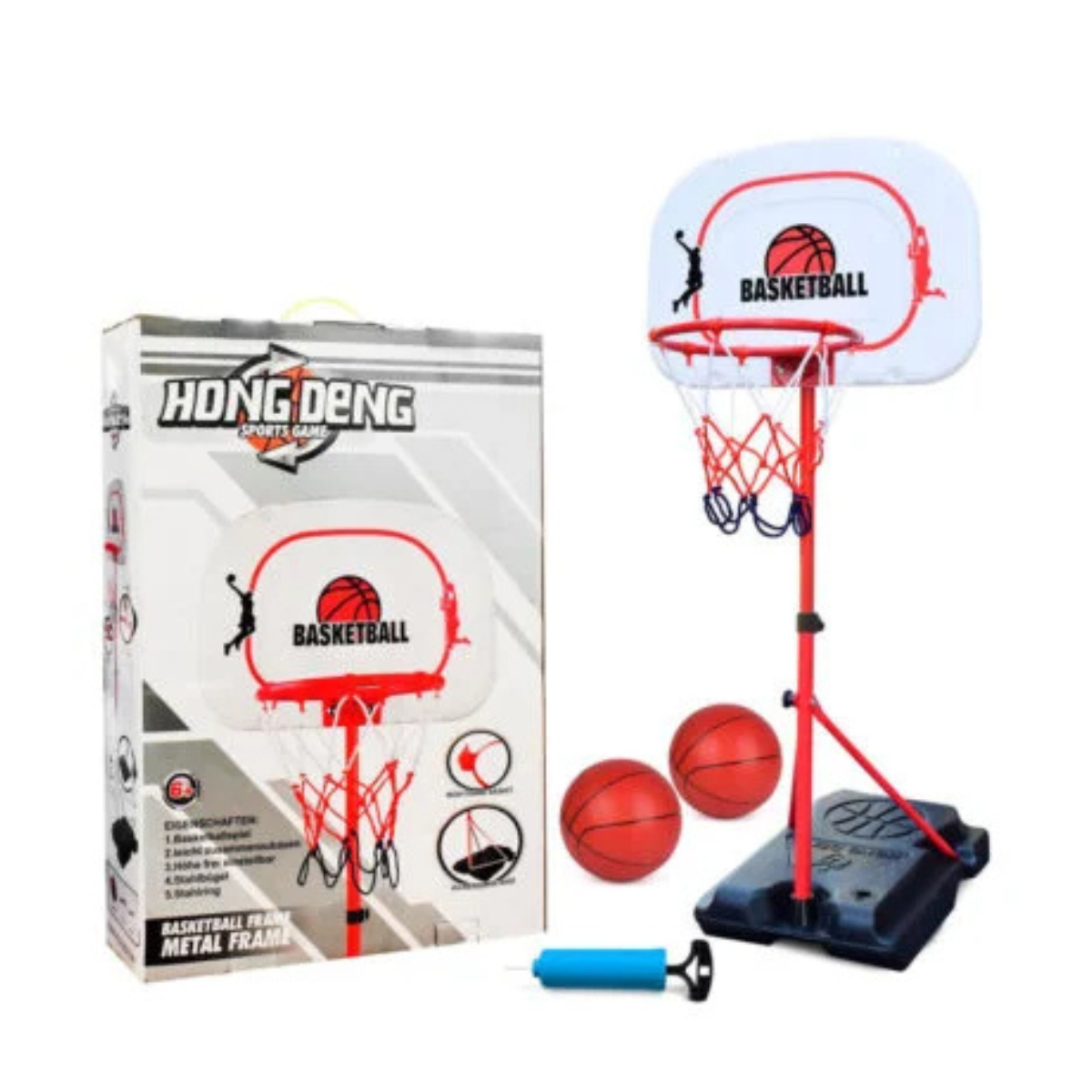 Tablero de Basquet con Pie Altura 2.01m Inflador + Pelota
