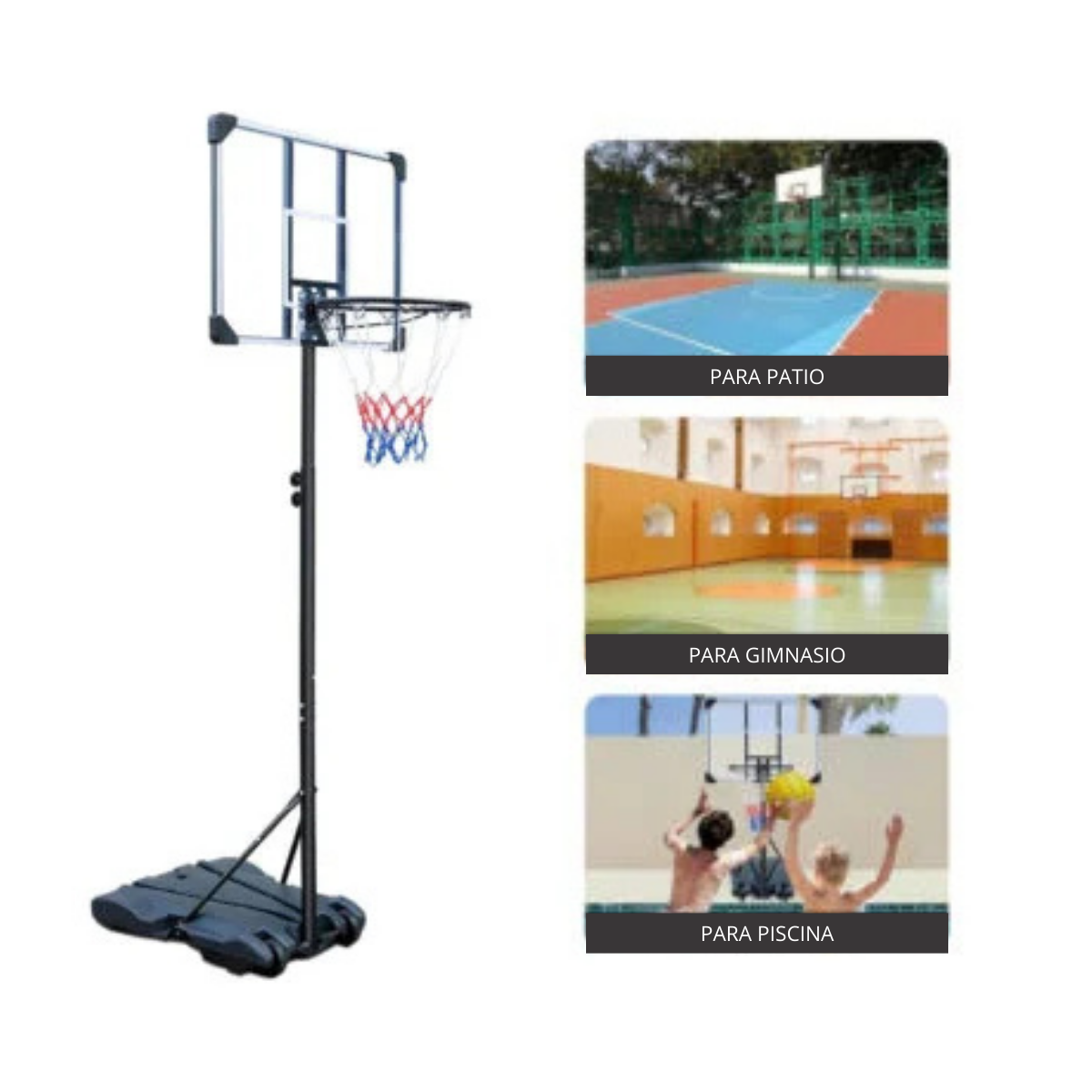 Tablero de Basquet con Pie Altura Ajustable - 3.05m