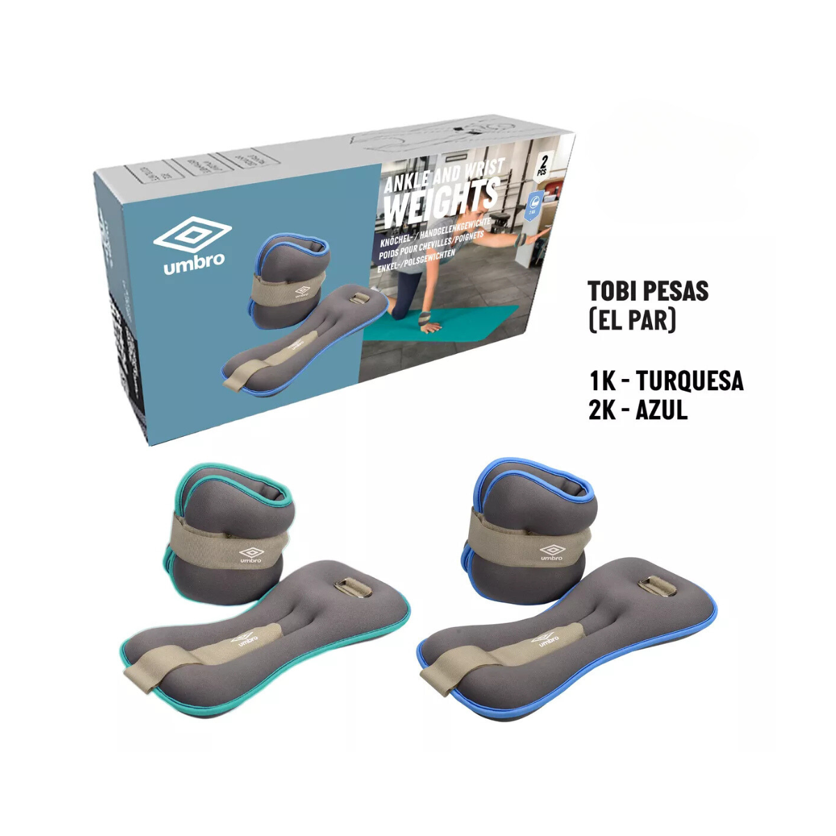 Tobi Pesas 1kg Pro X2 Tobillera Velcro Entrenamiento Umbro