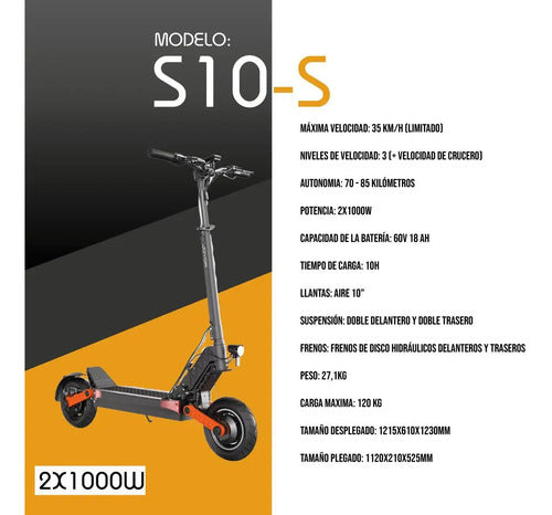 Monopatín Eléctrico Joyor S10 1000w 2 Motores Mmsports Negro