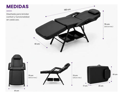 Silla Reclinable Multiuso Para Masajes Estética Y Podología Negro