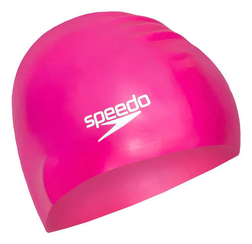 Gorra Speedo Para Pelo Largo Silicona Natacion Piscina Color Rosa Chicle Diseño De La Tela Liso Tamaño Long Hair