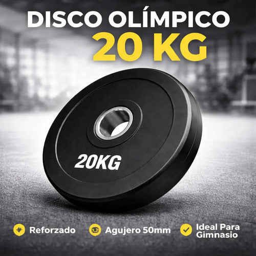 Disco Olímpico Engomado 20 Kg P/ Barra Pesas Gym Profesional Negro