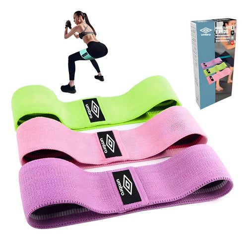 Set Bandas Tela Umbro De 3 Banda Kit Yoga Pilates Gimnasio Color Verde/rosa/violeta