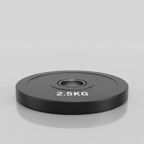 Disco Olímpico Engomado 2.5 Kg Sin Rebote Para Barra Gym Negro