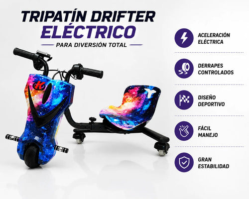 Tripatín Eléctrico Drift 3 Ruedas Con Asiento Bateria Niños Azul