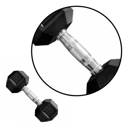 Mancuerna Hexagonales Hierro Recubierto Dumbbell 15kg Rhino Negro