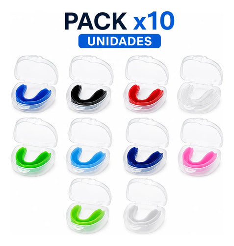 Protector Bucal Deportivo Simple X10 Con Estuche Boxeo Mma Surtido Sin Sabor