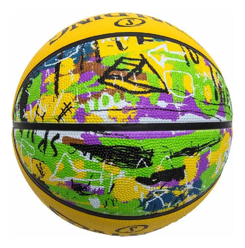 Pelota De Básquet Spalding Graffiti Graffiti Nº 7 Color Amarillo/verde Para Partida De Exterior