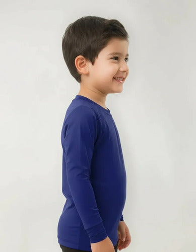 Remera Térmica Manga Larga Niños Elite Uv50+ Mmsports Azul Marino Liso 6