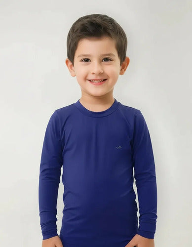 Remera Térmica Manga Larga Niños Elite Uv50+ Mmsports Azul Marino Liso 6