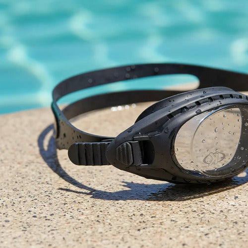 Set Natación Piscina Lentes + Gorra Tela + Clip + 4 Tapones Negro