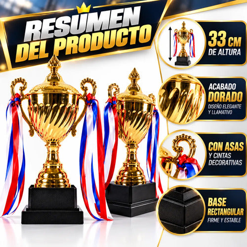 Copa Trofeo Campeón 33 Cm Dorada Con Asas Para Premiación Dorado