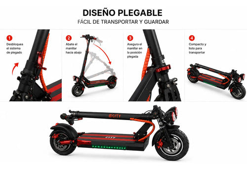 Monopatin Eléctrico Knex R10 Plegable Negro/rojo 36v*10.4ah Negro