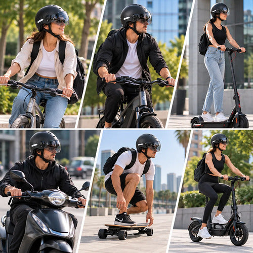Casco Con Visera Rebatible Para Bicicleta Monopatín Negro Negro Único