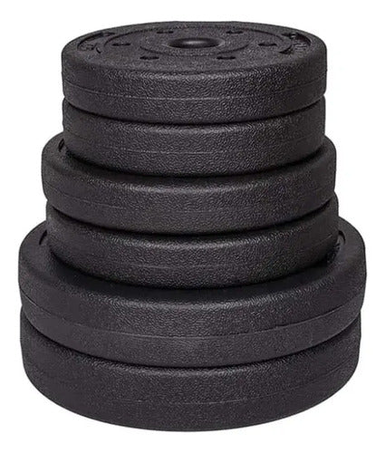 Set 2 Mancuerna Olímpicas + 50kg Discos Cemento Plateado