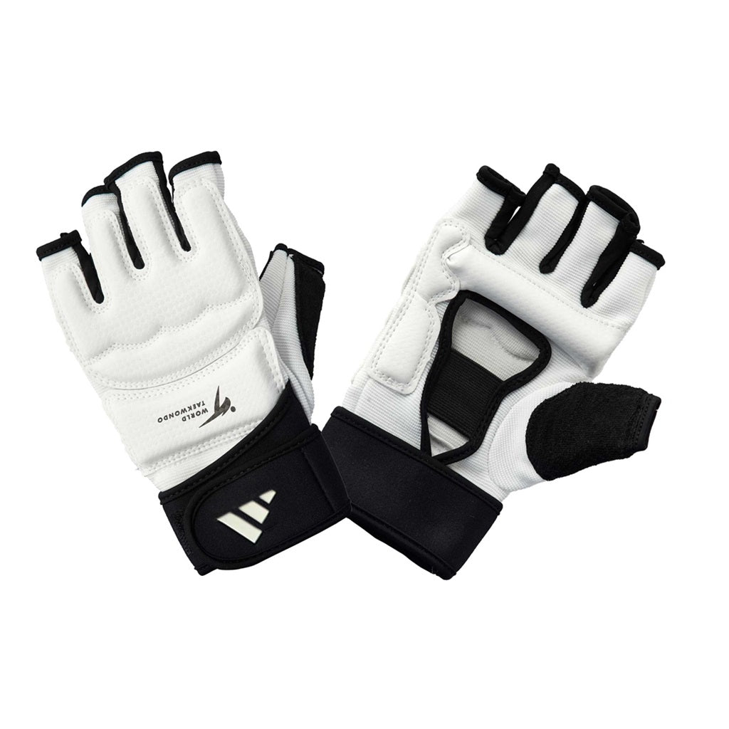 Guante de Taekwondo Adidas WT Blanco/Negro Cuero Sintetico Aprobado World Taekwondo para Sparring y Competicion