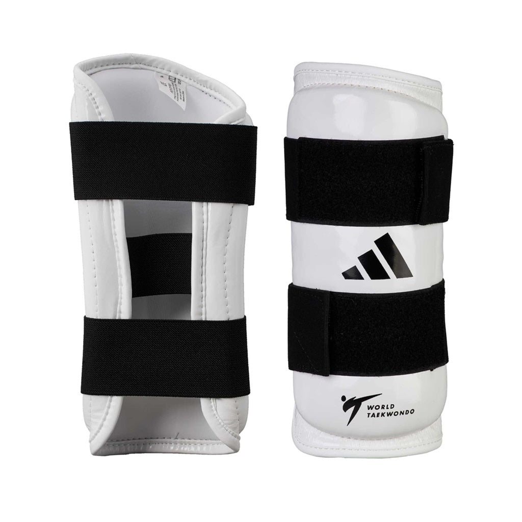 Protector de Antebrazo Taekwondo Adidas WT Blanco Espuma Absorbente Sistema Slip-On para Sparring y Competicion