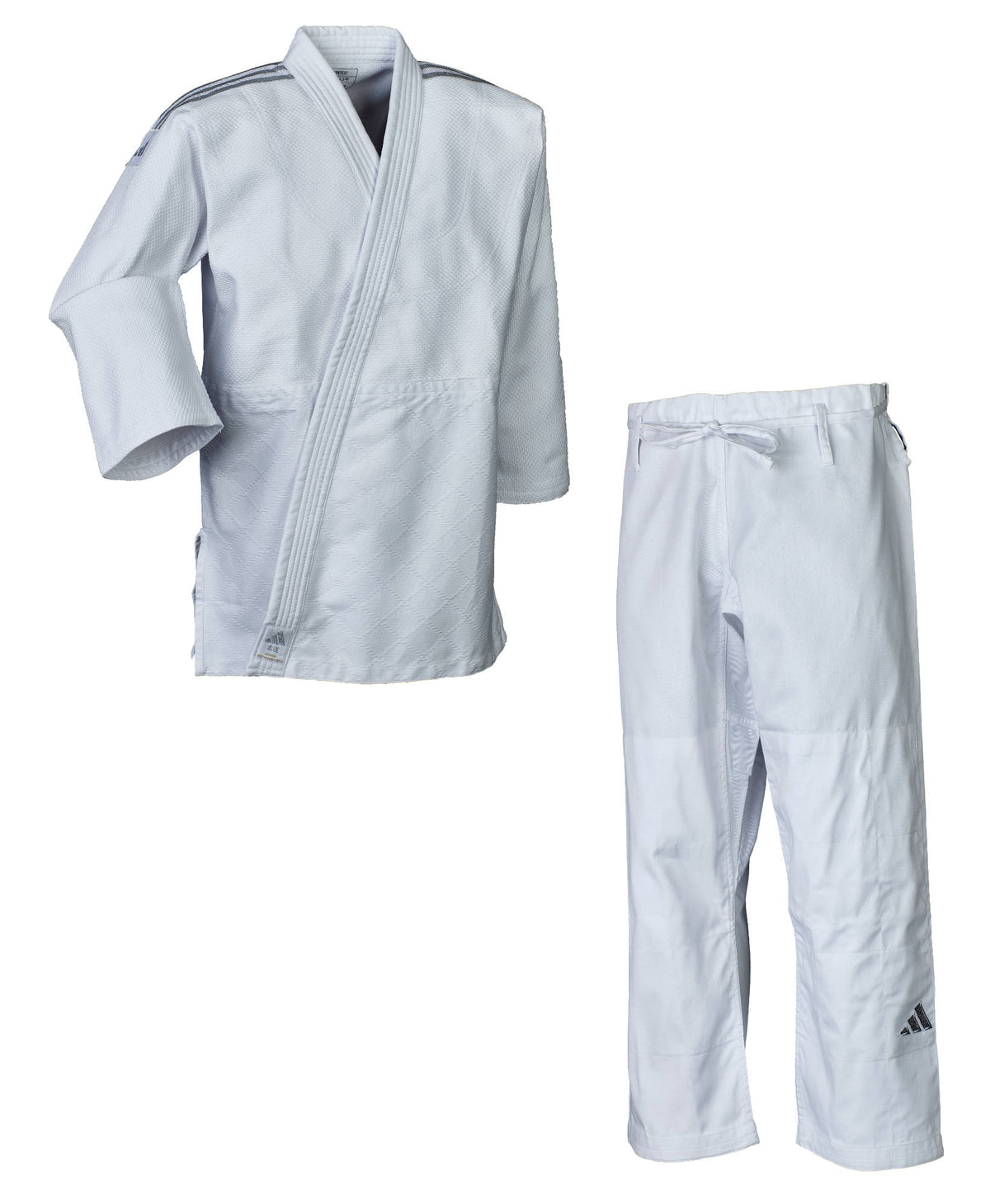 Uniforme Judo Adidas Contest J650P Blanco/Plateado Premium para Competicion Nacional y Entrenamiento Profesional