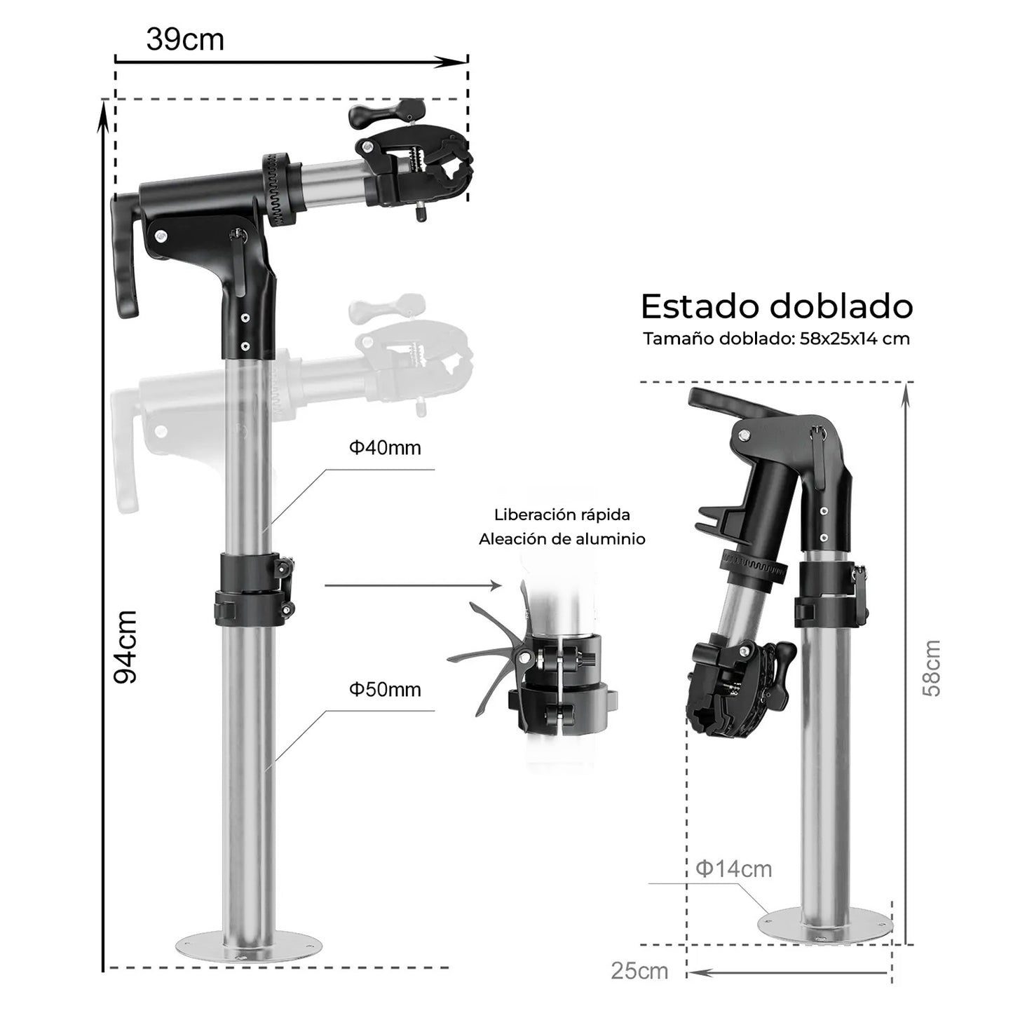 Soporte Reparación Bicicletas 58-94cm Rotación 360 - Zuba