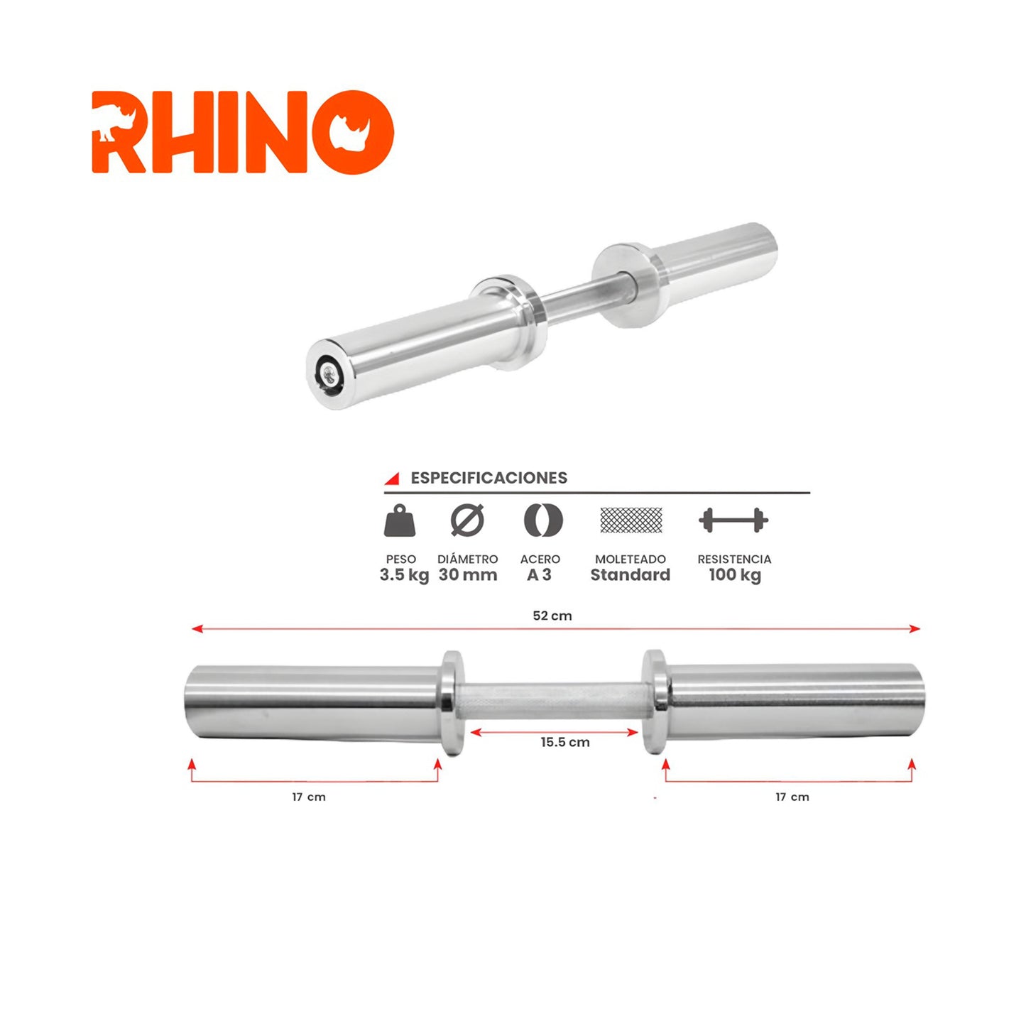 Mancuerna Olímpica Dumbbell 52cm Profesional / 3,5kg Rhino