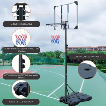 Tablero de Basquet con Pie Altura Ajustable - 3.05m