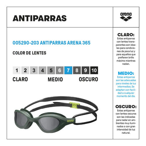 Antiparras De Natacion Arena 365 203 Militar/ahumado Color Militar