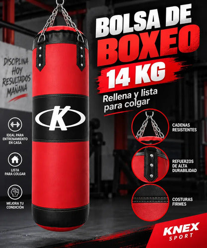 Kit Boxeo Completo 14kg Bolsa Guantes Vendas Bucal Color Rojo