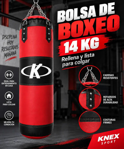 Kit Boxeo Completo 14kg Bolsa Guantes Vendas Bucal Color Rojo