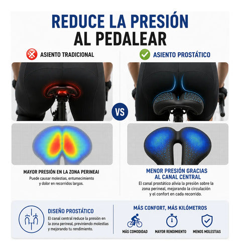 Asiento Bicicleta Mtb Prostático Con Gel Ergonómico Calidad Negro 16.5 Cm