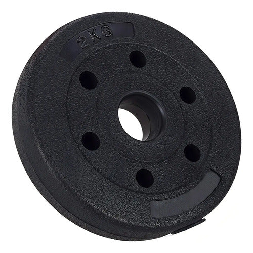 Pesa Disco Revestido 2kg Para Barra Mancuerna Entrenamiento Negro