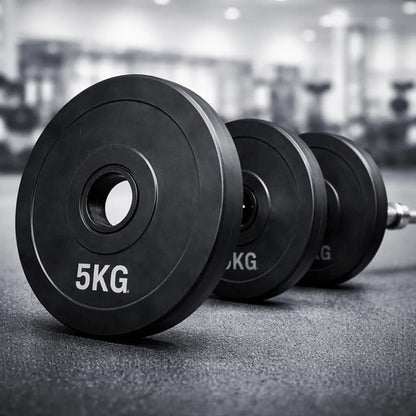 Disco Olímpico Engomado 5 Kg P/ Barra Pesas Gym Profesional Negro