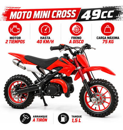 Moto Infantil Mini Cross 50cc - Nafta 2t Arranque Manual Multicolor