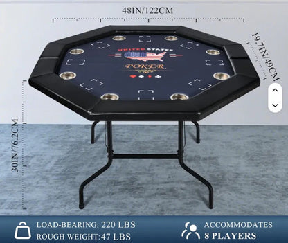 Mesa Poker Profesional Plegable 8 Personas Con Portavasos Azul Oscuro