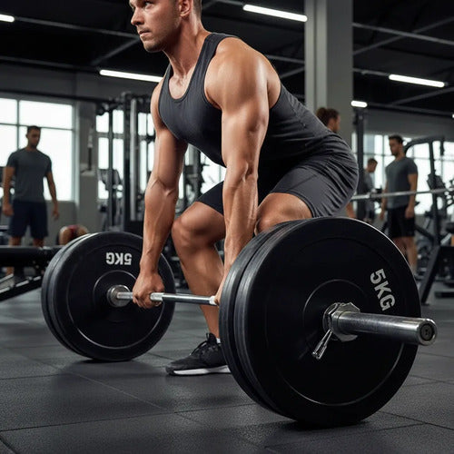 Disco Olímpico Engomado 5 Kg P/ Barra Pesas Gym Profesional Negro