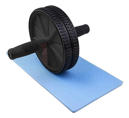 Rueda Abdominal Doble Desarmable Con Colchoneta Brazos Gym Color Negro Celeste