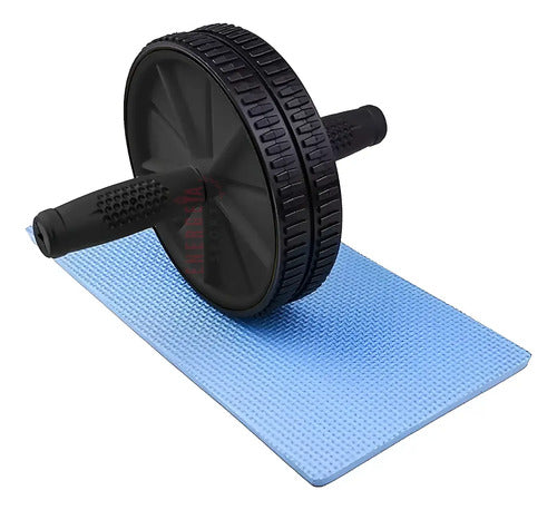 Rueda Abdominal Doble Desarmable Con Colchoneta Brazos Gym Color Negro Celeste