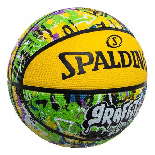 Pelota De Básquet Spalding Graffiti Graffiti Nº 7 Color Amarillo/verde Para Partida De Exterior