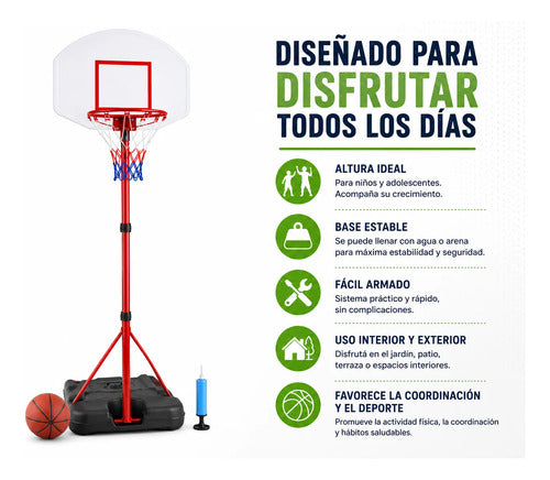 Tablero De Básquet Infantil Con Pie Regulable 2.01 M Pelota
