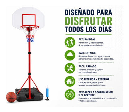 Tablero De Básquet Infantil Con Pie Regulable 2.01 M Pelota