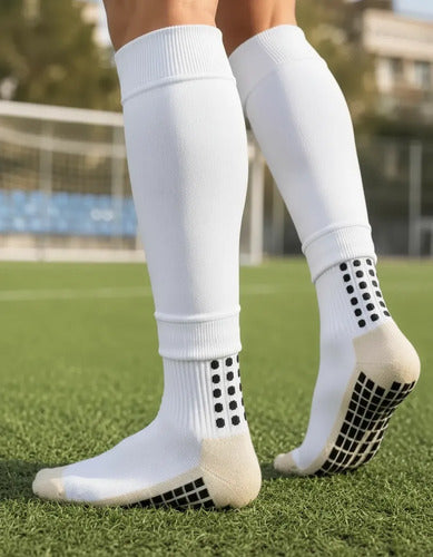 Combo Media Sin Pie + Antideslizante Fútbol Adulto Mmsports Blanco M