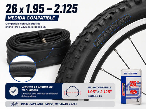 Pack X4 Cámaras Bicicleta Rodado 26 1.95/2.125 Válvula A/v Schrader Negro