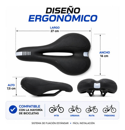 Asiento Bicicleta Mtb Antiprostático Ergonómico Calidad Negro