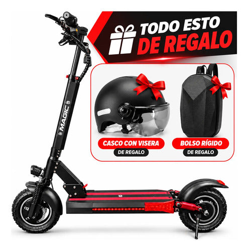 Monopatín Eléctrico Magic 350w 36v Hasta 35 Km Plegable Negro/rojo