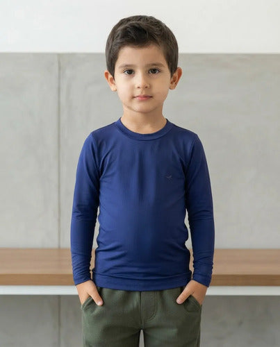 Remera Térmica Manga Larga Niños Elite Uv50+ Mmsports Azul Marino Liso 6