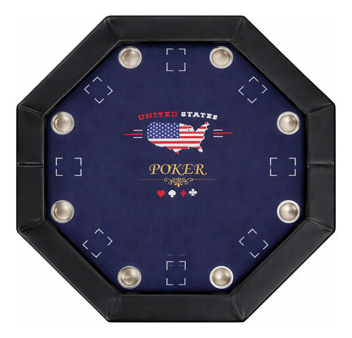 Mesa Poker Profesional Plegable 8 Personas Con Portavasos Azul Oscuro