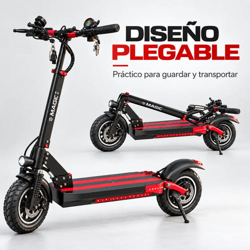 Monopatín Eléctrico Magic 350w 36v Hasta 35 Km Plegable Negro/rojo
