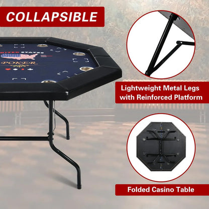 Mesa Poker Profesional Plegable 8 Personas Con Portavasos Azul Oscuro
