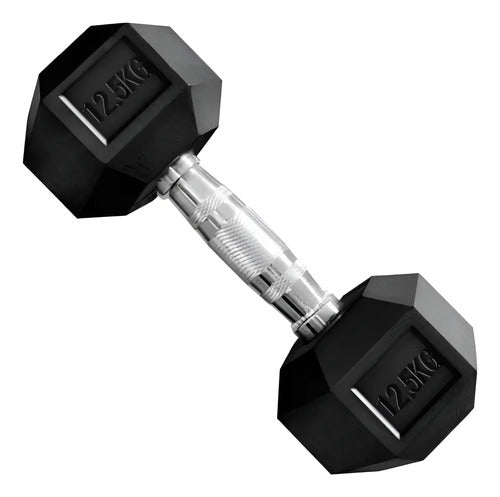 Mancuerna Hexagonales Hierro Recubierto 12,5kg Rhino Negro