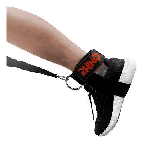 Tobillera Para Polea Maquina Crossover Agarre Pie Rhino Negro